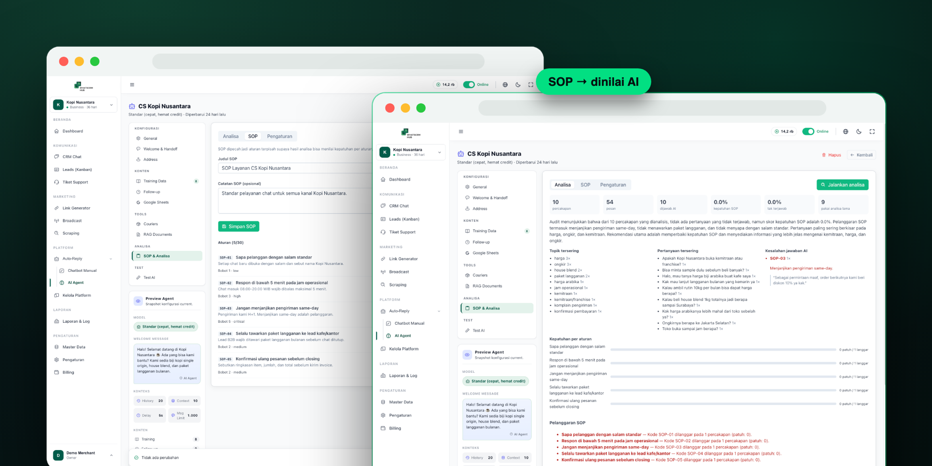 What usually surfaces at the monthly review — now surfaces every morning. — WhatsCRM Hub